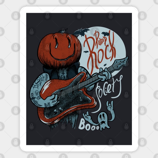 Pump Rock Society - Halloween Pumpkin Playing Guitar Magnet by anycolordesigns